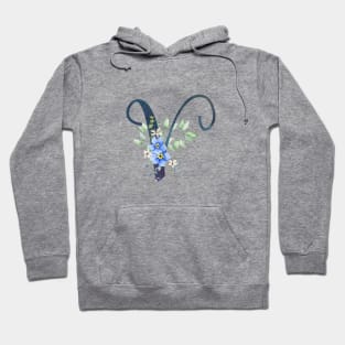 Floral Monogram V Wild Blue Flowers Hoodie